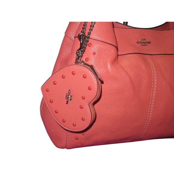 Coach Lexy Shoulder Bag studded Refined pebble Coral leather & matching purse - Picture 10 of 15